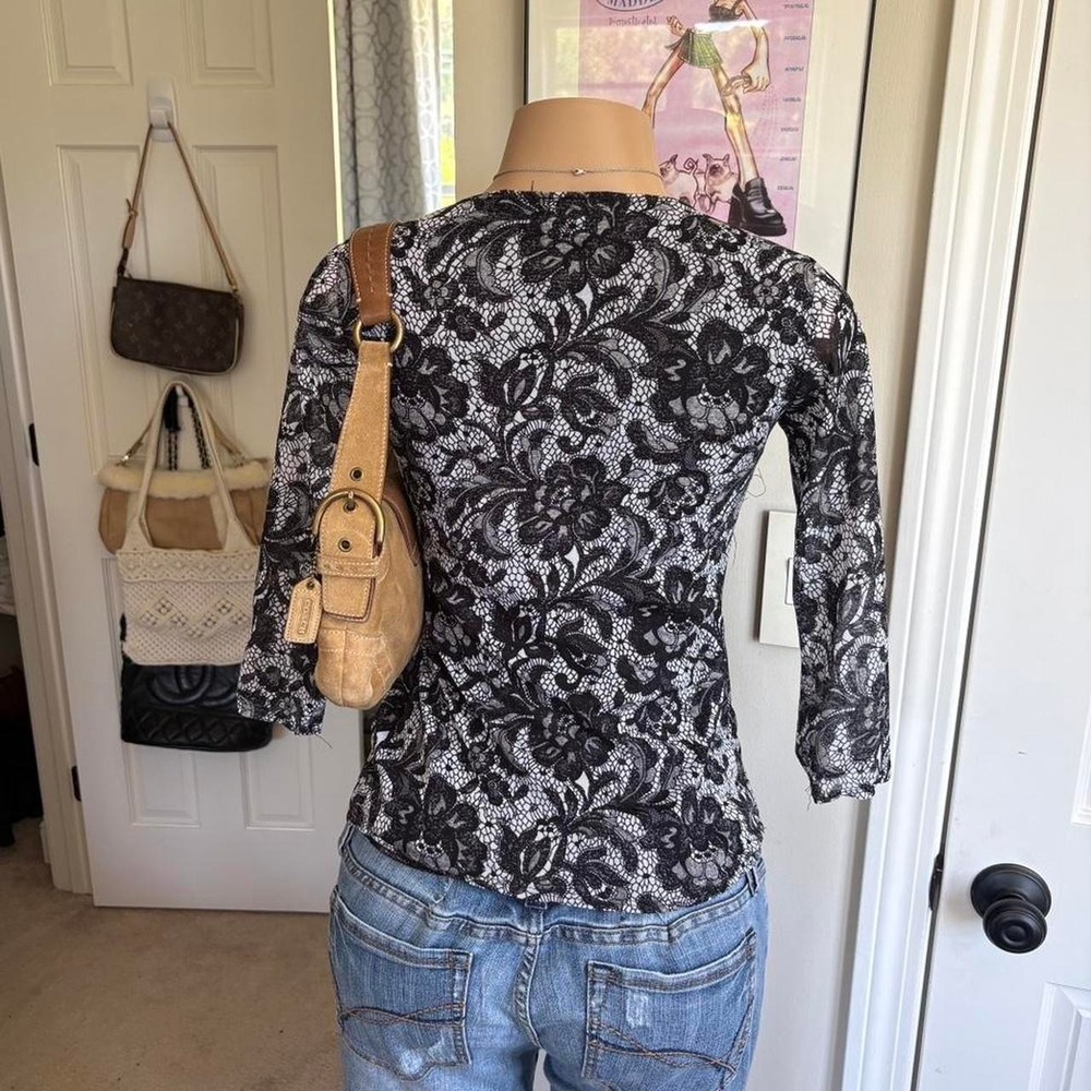 Y2K 2000s whimsygoth Black Lace Wrap Top - Picture 3 of 4